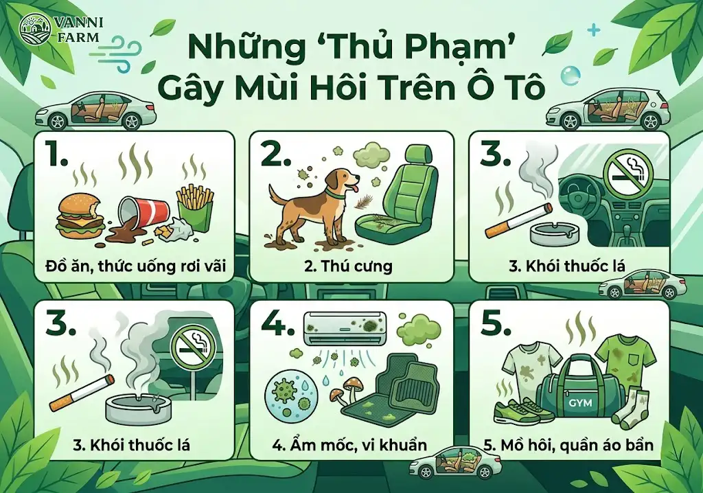 Những Thủ Phạm Gây Mùi Hôi Trên Ô Tô